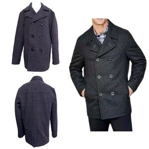 Roundtree & Yorke Luxurious Wool Blend Charcoal Gray Pea Coat Size Small